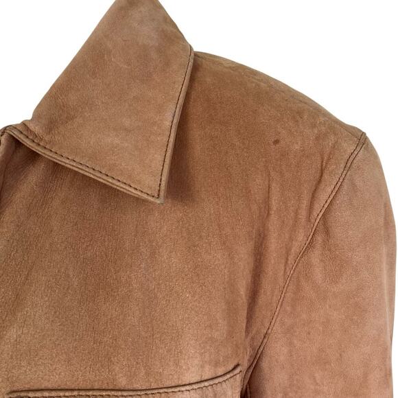 Georgetown Leather Vintage Tan Leather Jacket Waist Length Zip-up Collared Retro - Picture 3 of 16